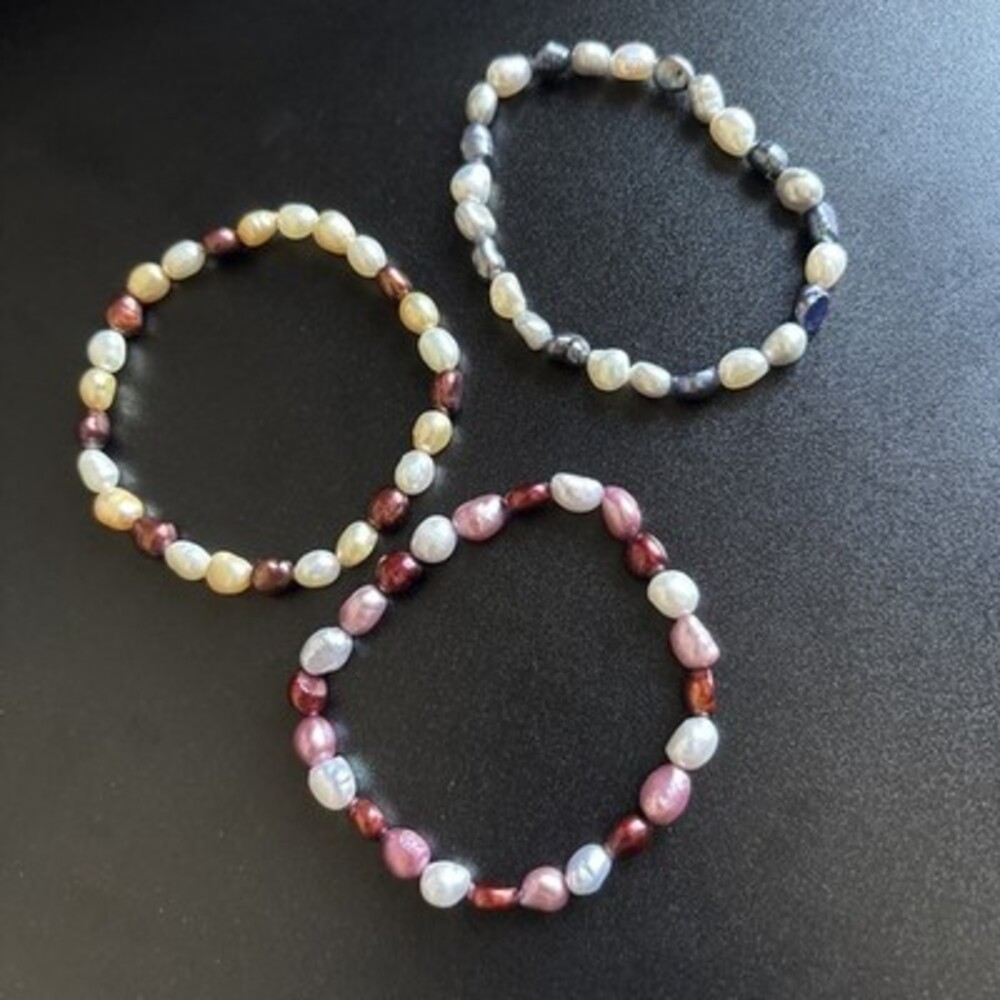 Dyed Natural Pearl Stretch Bracelets - Set Of 3 Multi Color